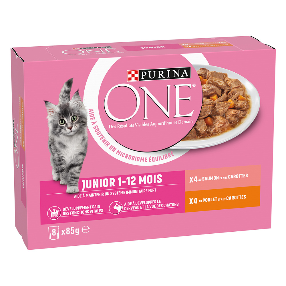 24 + 8 gratis! 32 x 85 g PURINA ONE  - Junior: Huhn & Lachs von Purina One