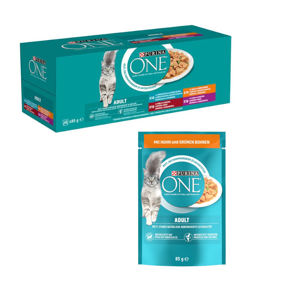40 x 85 g PURINA ONE Adult + 13 x 85 g passendes Nassfutter gratis! - 40 x 85 g Adult Mix + 13 x 85 g Adult Huhn & grüne Bohnen 40 x 85 g PURINA ONE Adult + 13 x 85 g passendes Nassfutter gratis! - 40 x 85 g Adult Mix + 13 x 85 g Adult Huhn & grüne Bohnen von Purina One