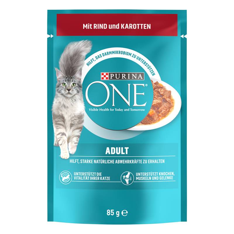 52 x 85 g Purina One zum Sonderpreis! - Adult: Rind & Karotte von Purina One