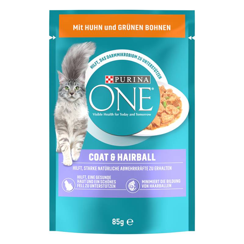 52 x 85 g Purina One zum Sonderpreis! - Coat & Hairball: mit Huhn & grünen Bohnen von Purina One