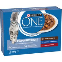 Mixpaket PURINA ONE Sterilized Katze - 16 x 85 g (Ente, Rind, Sardine) von Purina One