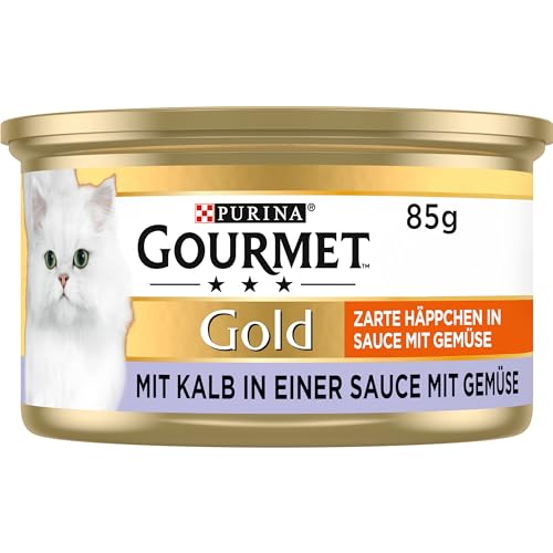 Gourmet PURINA GOURMET Gold Zarte Häppchen in Sauce mit Gemüse Katzenfutter nass, mit Kalb und Gemüse, 12er Pack (12 x 85g) von Gourmet