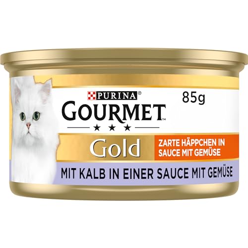 PURINA GOURMET Gold Zarte Häppchen in Sauce mit Gemüse Katzenfutter nass, mit Kalb und Gemüse, 12er Pack (12 x 85g) von Gourmet