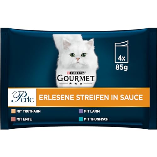 Gourmet PURINA GOURMET Perle Erlesene Streifen Katzenfutter nass, Sorten-Mix, 12er Pack (12 x 4 Beutel à 85g) von Gourmet