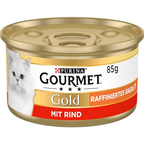 Gourmet Gold Raffiniertes Ragout Katzenfutter nass, mit Rind, 12er Pack (12 x 85g) von Gourmet