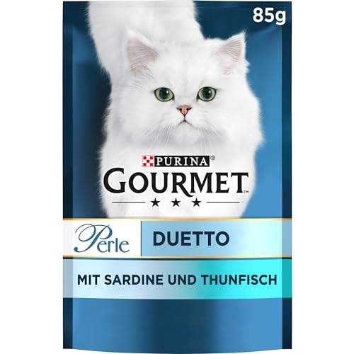 Gourmet Perle Duetto Katzenfutter nass, mit Sardinen und Thunfisch, 26er Pack (26 x 85g) von Gourmet