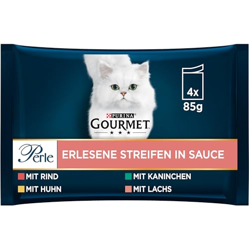 Gourmet Perle Erlesene Streifen Katzenfutter nass, Sorten-Mix, 12er Pack (12 x 4 Beutel à 85g) von Gourmet