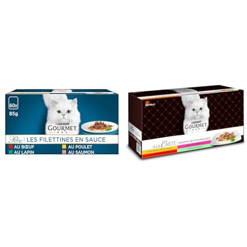 PURINA Gourmet Perle Erlesene Streifen Katzenfutter nass, Sorten-Mix, 60er Pack (60 x 85g) & Gourmet Gourmet PURINA Gourmet A la Carte Katzenfutter nass, Sorten-Mix, 60er Pack (60 x 85g) von Purina Tidy Cats