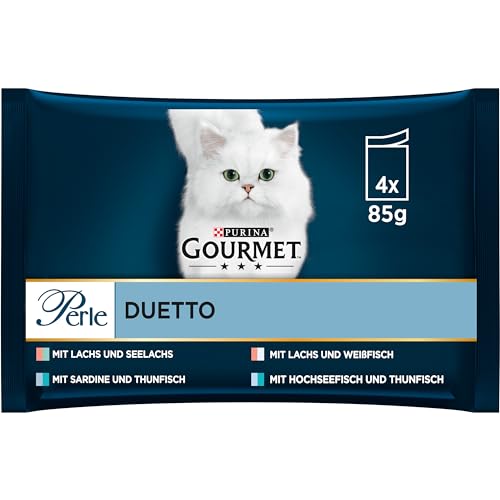 PURINA GOURMET Perle Duetto Katzenfutter nass, Fisch-Variationen, 12er Pack (12 x 4 Beutel à 85g) von Gourmet