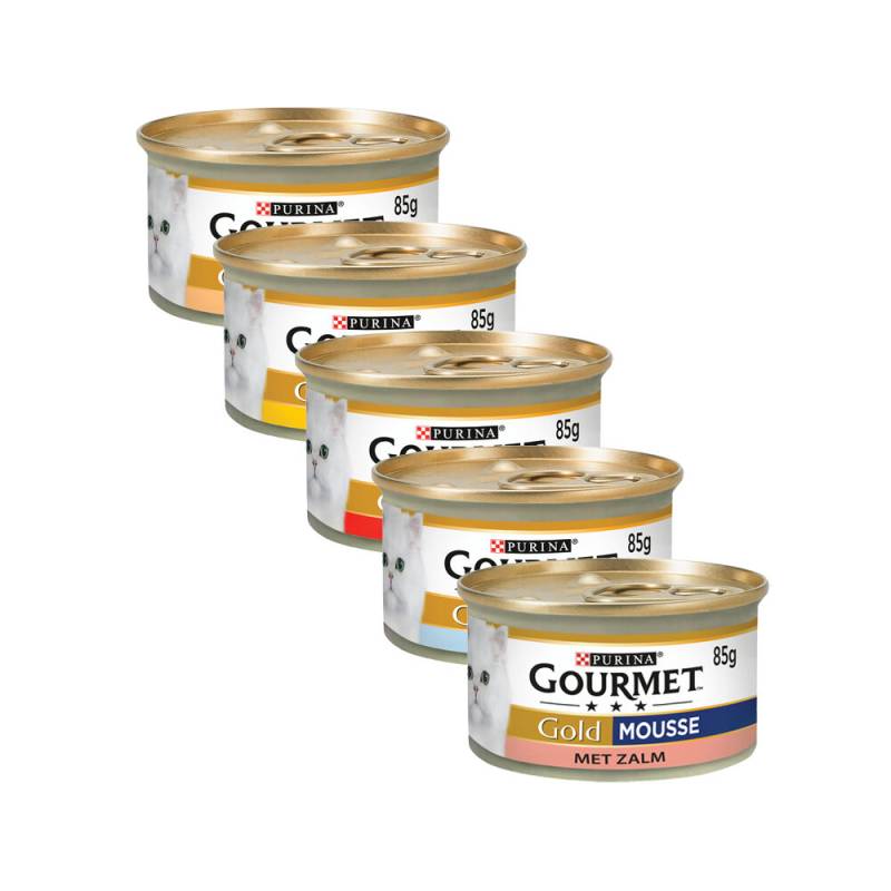 Gorumet Gold Mousse - Huhn, Lachs, Niere, Kaninchen - 16 x 85 g von Purina