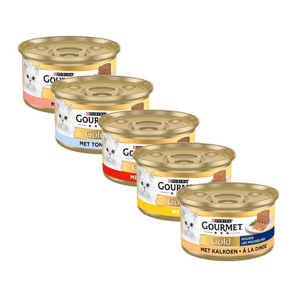 Gourmet Gold Mousse - Huhn, Lachs, Nieren, Kaninchen - 8 x 85 g von Purina