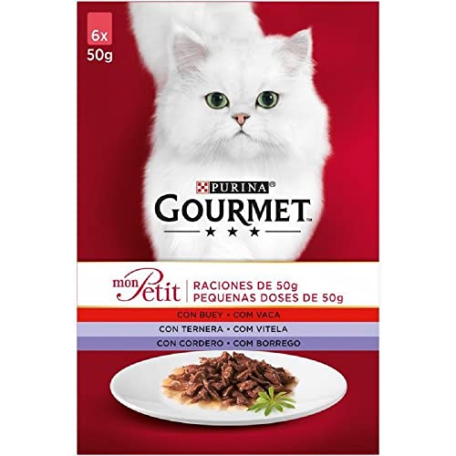 Gourmet Mon Petit feine Schnitte in Sauce, Nassfutter für Katzen mit Ochse, Rindfleisch und Lamm, 6 Beutel à 50 g von Purina