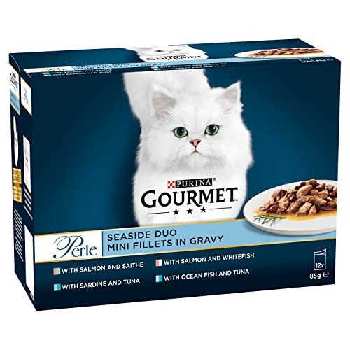 PET-797401 Gourmet Perle Meer Duo (Seefisch & Thunfisch, Lachs & White Fisch, Lachs & Seelachs, (85g) von Purina