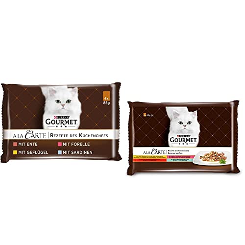 PURINA GOURMET A la Carte Katzenfutter nass, Sorten-Mix, 12er Pack (12 x 4 Beutel à 85g) & A la Carte Katzenfutter nass, Sorten-Mix, 12er Pack (12 x 4 Beutel à 85g) von Purina