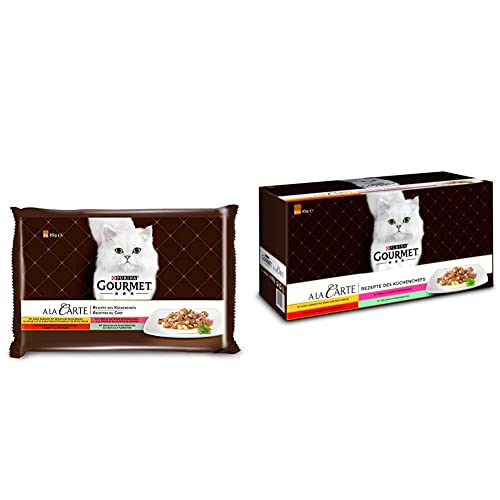 PURINA GOURMET A la Carte Katzenfutter nass, Sorten-Mix, 12er Pack (12 x 4 Beutel à 85g) & A la Carte Katzenfutter nass, Sorten-Mix, 60er Pack (60 x 85g) von Purina