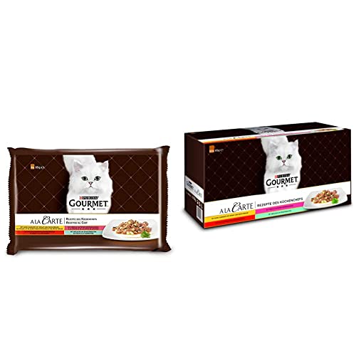 PURINA GOURMET A la Carte Katzenfutter nass, Sorten-Mix, 12er Pack (12 x 4 Beutel à 85g) & A la Carte Katzenfutter nass, Sorten-Mix, 60er Pack (60 x 85g) von PURINA GOURMET