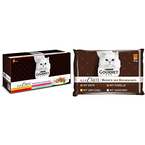 PURINA GOURMET A la Carte Katzenfutter nass, Sorten-Mix, 60er Pack (60 x 85g) & A la Carte Katzenfutter nass, Sorten-Mix, 12er Pack (12 x 4 Beutel à 85g) von PURINA GOURMET