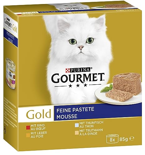 Gourmet Gold Feine Pastete Katzenfutter nass, Sorten-Mix, 12er Pack (12 x 8 Dosen à 85g) von Gourmet