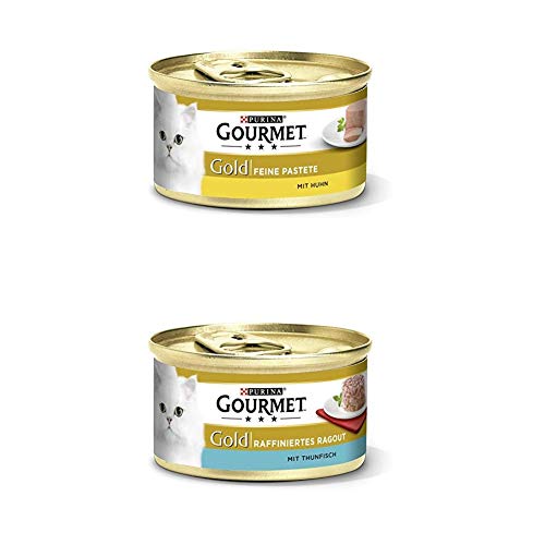 PURINA GOURMET Gold Katzenfutter nass 24er Mix-Pack, Pastete mit Huhn und Ragout Thunfisch, (2 x 12 x 85g) von Purina