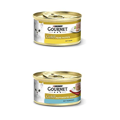 PURINA GOURMET Gold Katzenfutter nass 24er Mix-Pack, Pastete mit Huhn und Ragout Thunfisch, (2 x 12 x 85g) von PURINA GOURMET