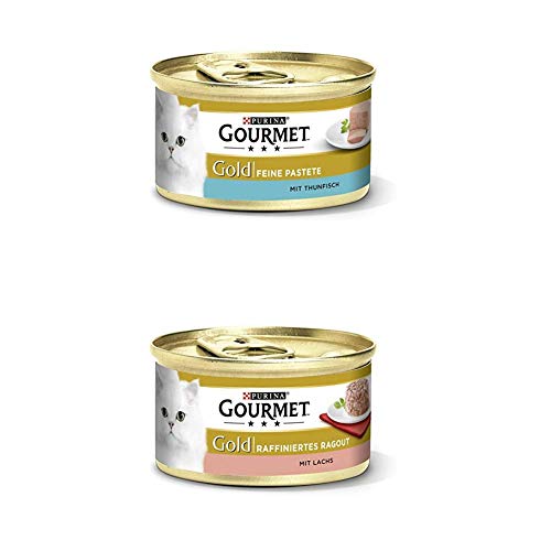 PURINA GOURMET Gold Katzenfutter nass 24er Mix-Pack, Pastete mit Thunfisch und Ragout Lachs, (2 x 12 x 85g) von PURINA GOURMET