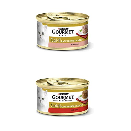 PURINA GOURMET Gold Katzenfutter nass 24er Mix-Pack, Ragout Lachs und Ragout Rind, (2 x 12 x 85g) von PURINA GOURMET