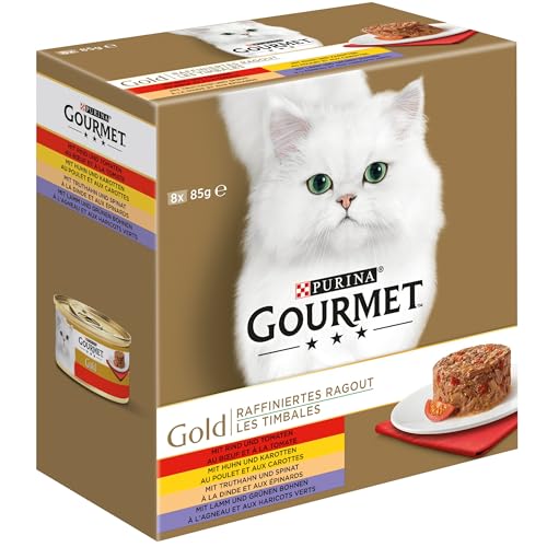PURINA GOURMET Gold Raffiniertes Ragout Katzenfutter nass, Sorten-Mix, 12er Pack (12 x 8 Dosen à 85g) von Purina