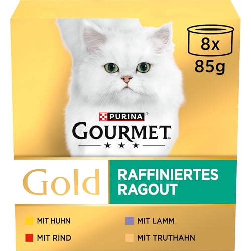 PURINA GOURMET Gold Raffiniertes Ragout Katzenfutter nass, Sorten-Mix, 12er Pack (12 x 8 Dosen à 85g) von Purina