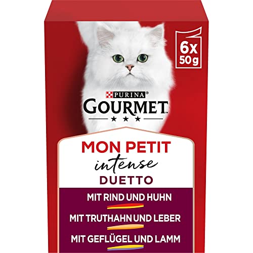Gourmet PURINA GOURMET Mon Petit Duetto Intense Katzenfutter nass, Sorten-Mix, 8er Pack (8 x 6 Beutel à 50g) von Gourmet