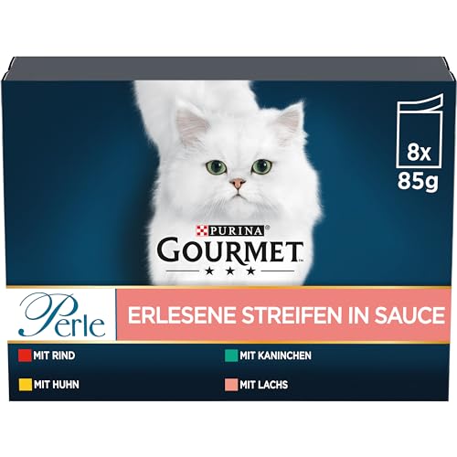 PURINA GOURMET Perle Erlesene Streifen Katzenfutter nass, Sorten-Mix, 10er Pack (10 x 8 Beutel à 85g) von Purina