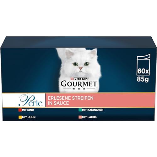 PURINA GOURMET Perle Erlesene Streifen Katzenfutter nass, Sorten-Mix, 60er Pack (60 x 85g) von Gourmet