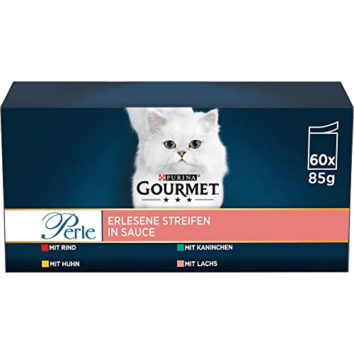 PURINA GOURMET Perle Erlesene Streifen Katzenfutter nass, Sorten-Mix, 60er Pack (60 x 85g) von Gourmet