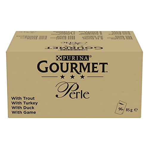 Gourmet Gourmet PURINA GOURMET Perle Erlesene Streifen in Gelee, 96 Portionsbeutel Katzenfutter nass, Sorten-Mix, (12 x 8 Beutel à 85g), 12 Stück (1er Pack) von Gourmet