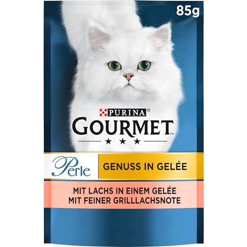 Gourmet Perle Genuss in Gelee Katzenfutter nass mit Lachs & feiner Grillachsnote 26er Pack (26 x 85g) von Gourmet
