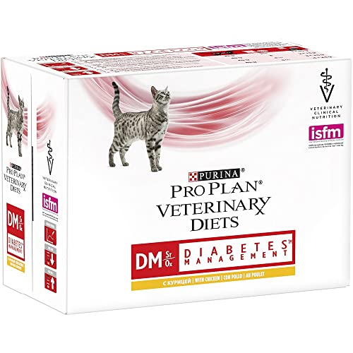 PURINA PRO PLAN Veterinary Diets DM Diiabetes Management Huhn | 10 x 85g | Diätalleinfuttermittel für ausgewachsene Katzen im Frischebeutel | Zur Verringerung von Übergewicht von Purina
