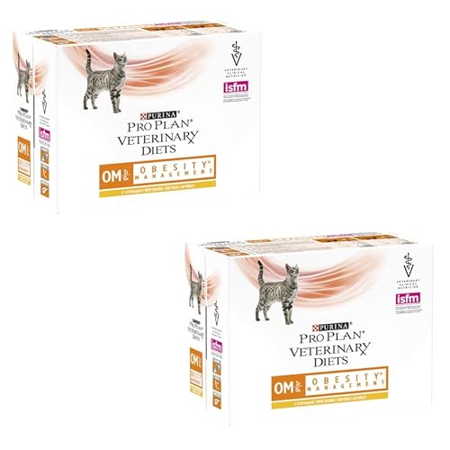 PRO PLAN Veterinary Diets OM Obesity Management Katze | Doppelpack | 2 x 10 x 85g | Frischebeutel mit Huhn | Kann dabei helfen das Gewichtsmanagement zu unterstützen von Pro Plan