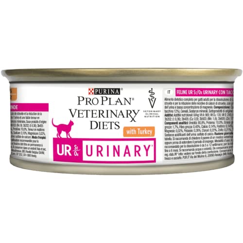Pro Plan Purina Veterinary Diets Feline UR St/Ox Urinary Mousse Truthahn | 24 x 195 g | Diät-Alleinfuttermittel für ausgewachsene Katzen | Zur Unterstützung bei Struvitsteinen von Purina
