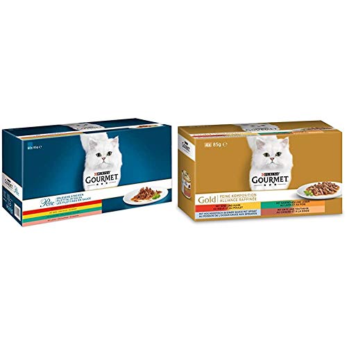Purina GOURMET Perle Erlesene Streifen: Katzennassfutter mit Huhn, Rind, Lachs & Kaninchen, hochwertiges Katzenfutter, 60er Multipack & Gold Feine Komposition:Katzennassfutter, 12 x 4 x 85 g Purina GOURMET Perle Erlesene Streifen: Katzennassfutter mit Huhn, Rind, Lachs & Kaninchen, hochwertiges Katzenfutter, 60er Multipack & Gold Feine Komposition:Katzennassfutter, 12 x 4 x 85 g von PURINA GOURMET