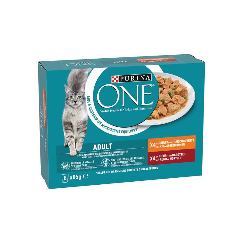 Purina ONE Adult feine zarte Streifen in Sauce - Huhn/Rind - 16 x 85 g von Purina One