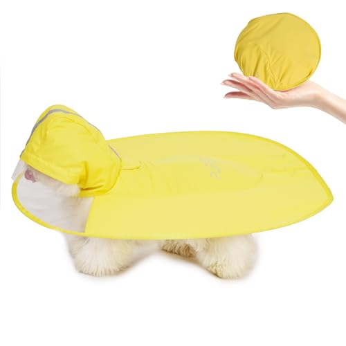 Purism Wasserdichter Frisbee-Regenmantel für Hunde – verstellbarer Hundeponcho mit Kapuze, Sonnenschutz, UV-Schutz, Hunde-Regenjacke, Poncho mit reflektierendem Streifen für kleine, mittelgroße und von Purism