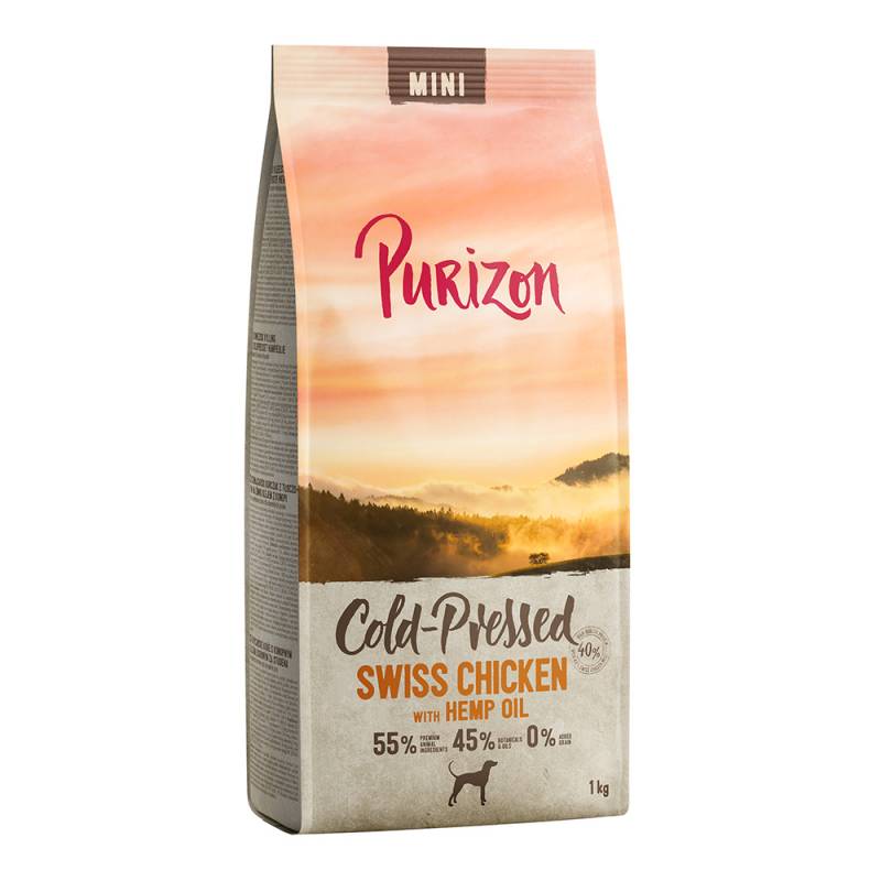 1 kg Purizon getreidefrei zum Sonderpreis! - Kaltgepresst: Mini Schweizer Poulet mit Hanföl von Purizon