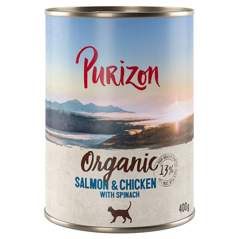 12 x 200 g / 400 g Purizon Katzenfutter zum Sonderpreis! - Organic: Lachs und Huhn mit Spinat (12 x 400 g) von Purizon