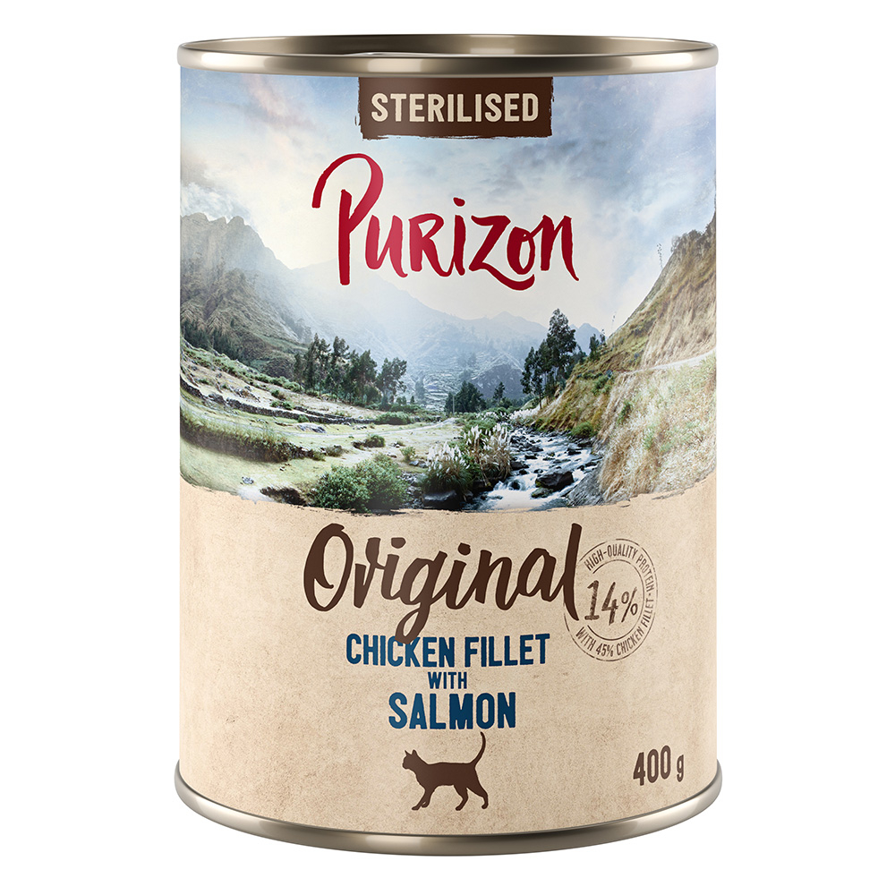 12 x 200 g / 400 g Purizon Katzenfutter zum Sonderpreis! - Sterilised: Hühnerfilet mit Lachs (12 x 400 g) von Purizon