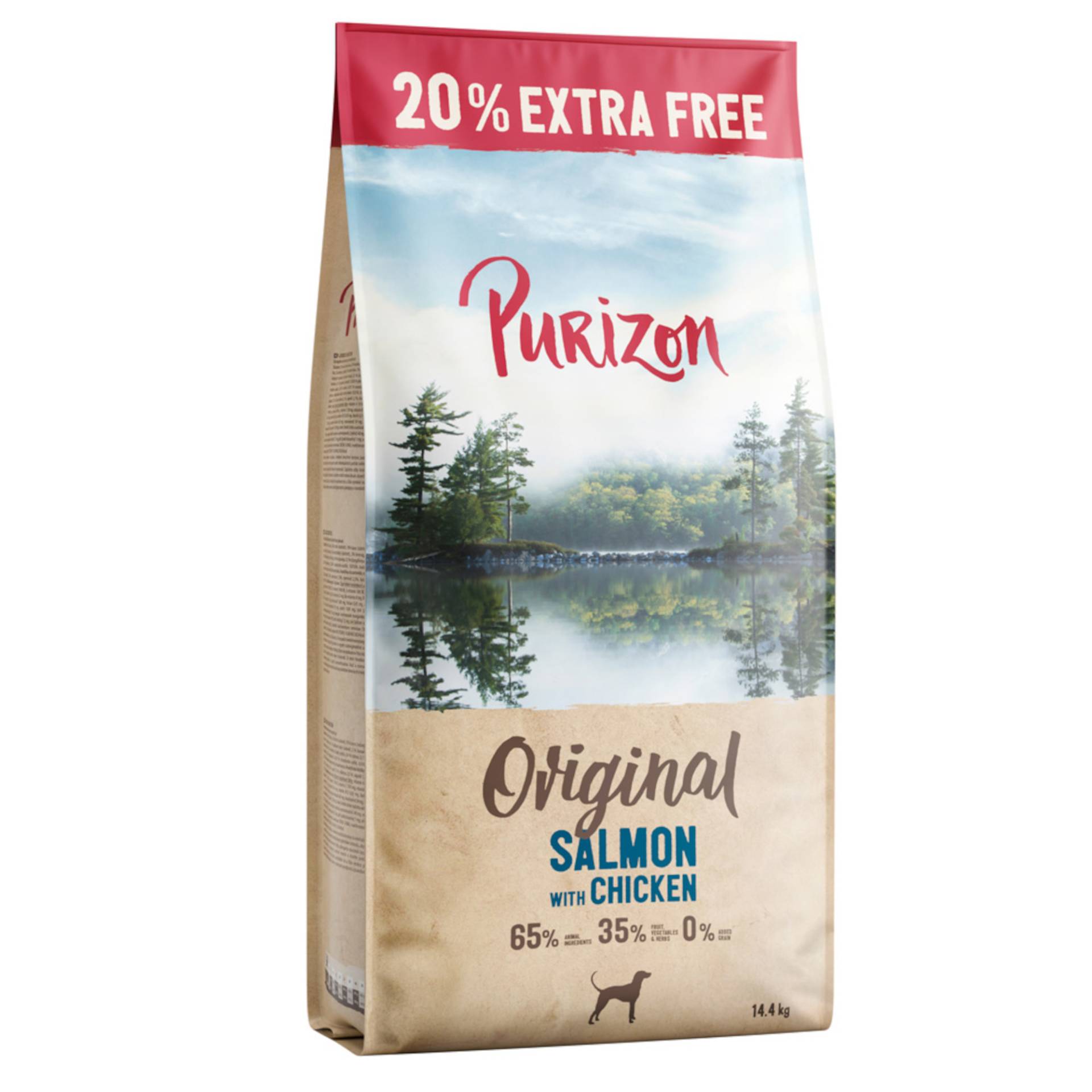 2,4 kg gratis! 14,4 kg Purizon Trockenfutter - getreidefrei - Lachs mit Huhn von Purizon
