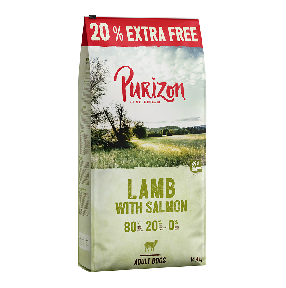 2,4 kg gratis! 14,4 kg Purizon Trockenfutter - getreidefrei - Lamm mit Lachs von Purizon