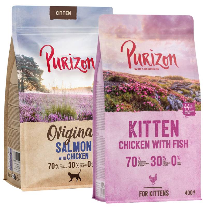2 x 400 g Purizon Katzentrockenfutter zum Probierpreis! - Mix Kitten: Huhn & Fisch, Lachs & Huhn von Purizon