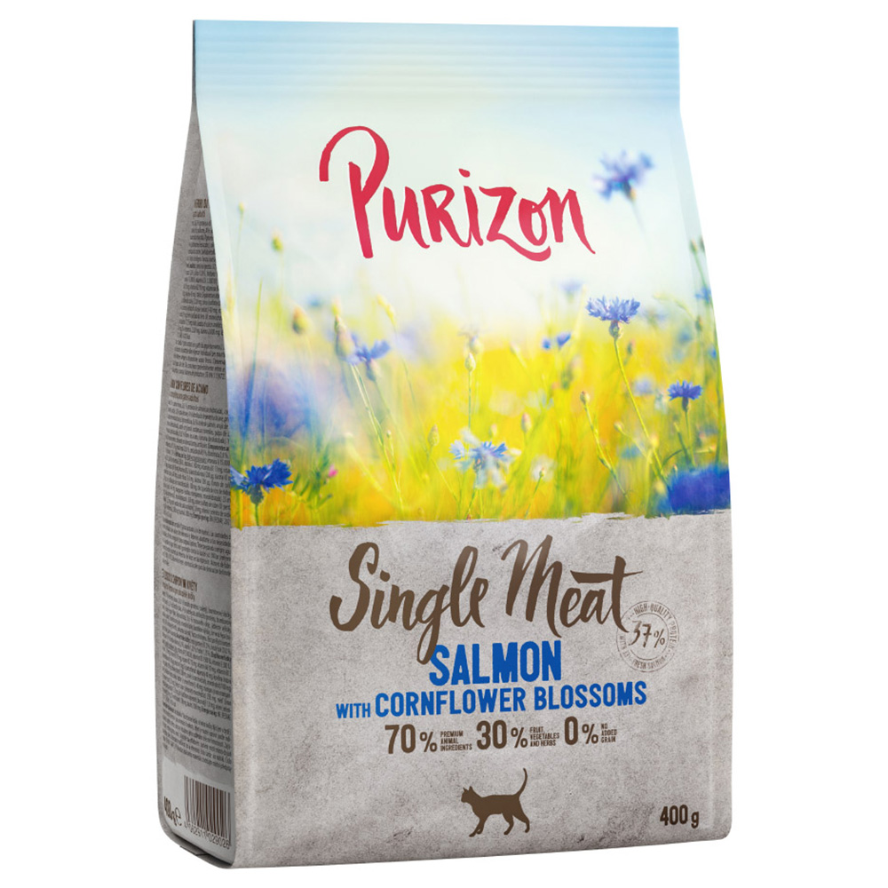 2 x 400 g Purizon Katzentrockenfutter zum Probierpreis! - Single Meat Lachs mit Kornblumenblüten von Purizon