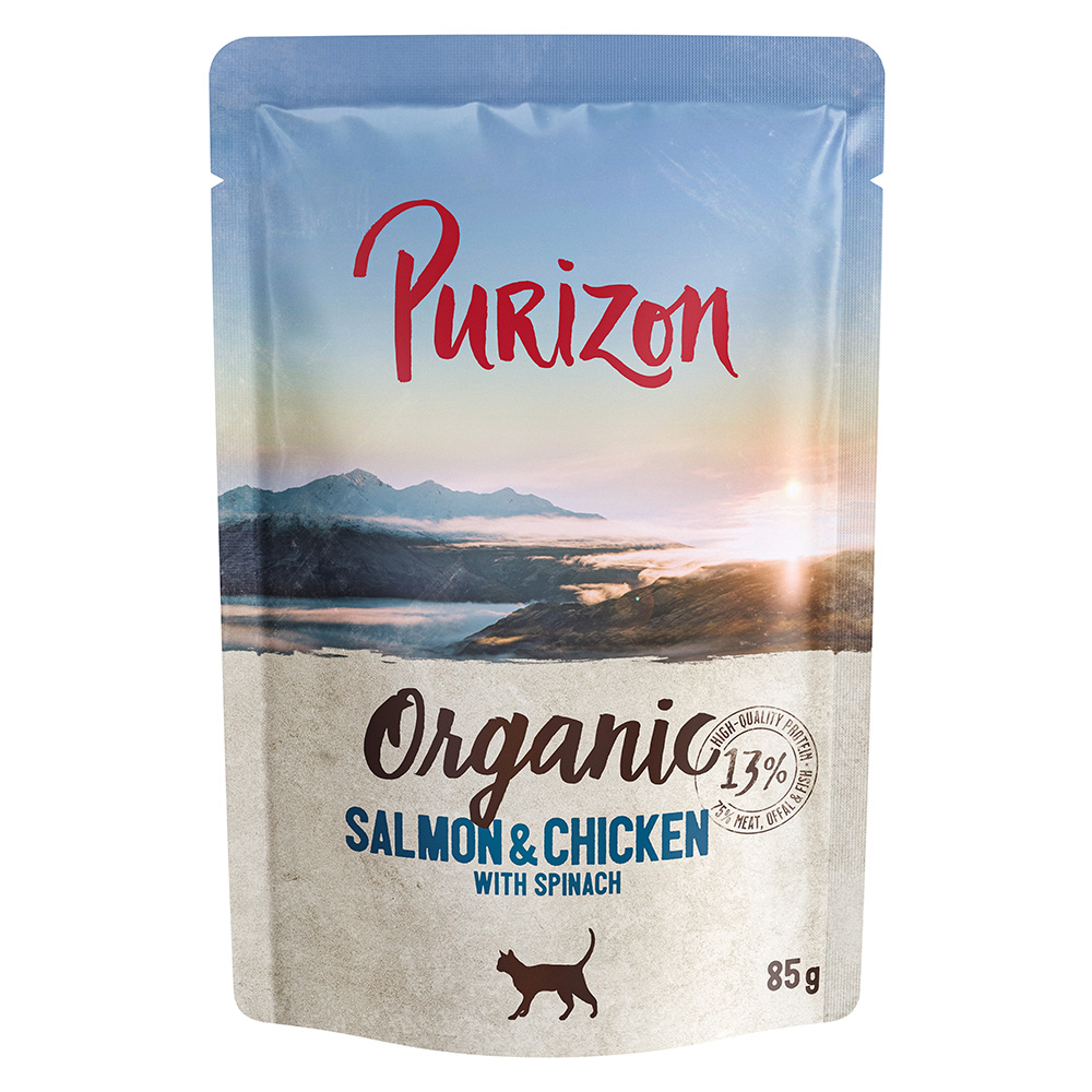22 + 2 gratis! Purizon 24 x 70 g / 85g - Organic: Lachs und Huhn mit Spinat von Purizon