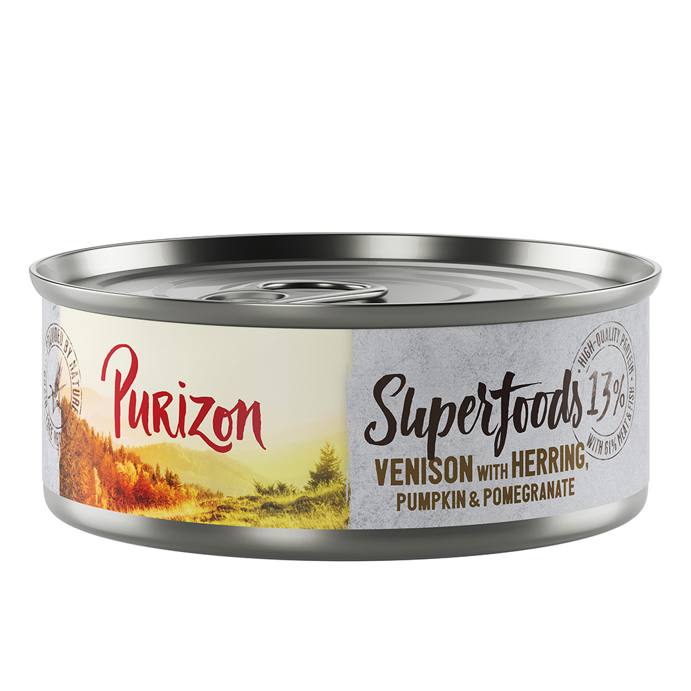 24 x 70 / 85 g Purizon Katzenfutter zum Sonderpreis!  - Superfoods: Wild mit Hering, Kürbis und Granatapfel (24 x 70 g) von Purizon