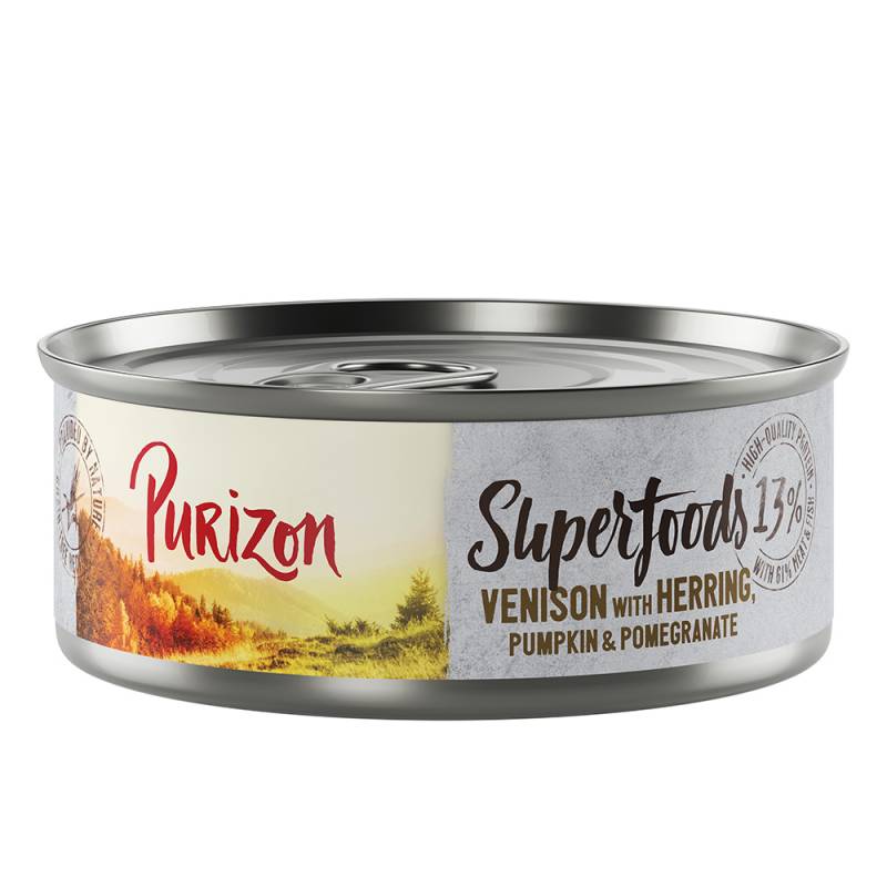 24 x 70 / 85 g Purizon Katzenfutter zum Sonderpreis!  - Superfoods: Wild mit Hering, Kürbis und Granatapfel (24 x 70 g) von Purizon